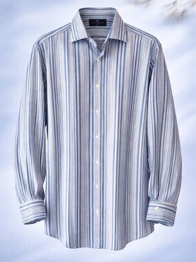 ETRO Men’s Size 43 Blue Striped Long Sleeve Casual Button Down Italian Shirt